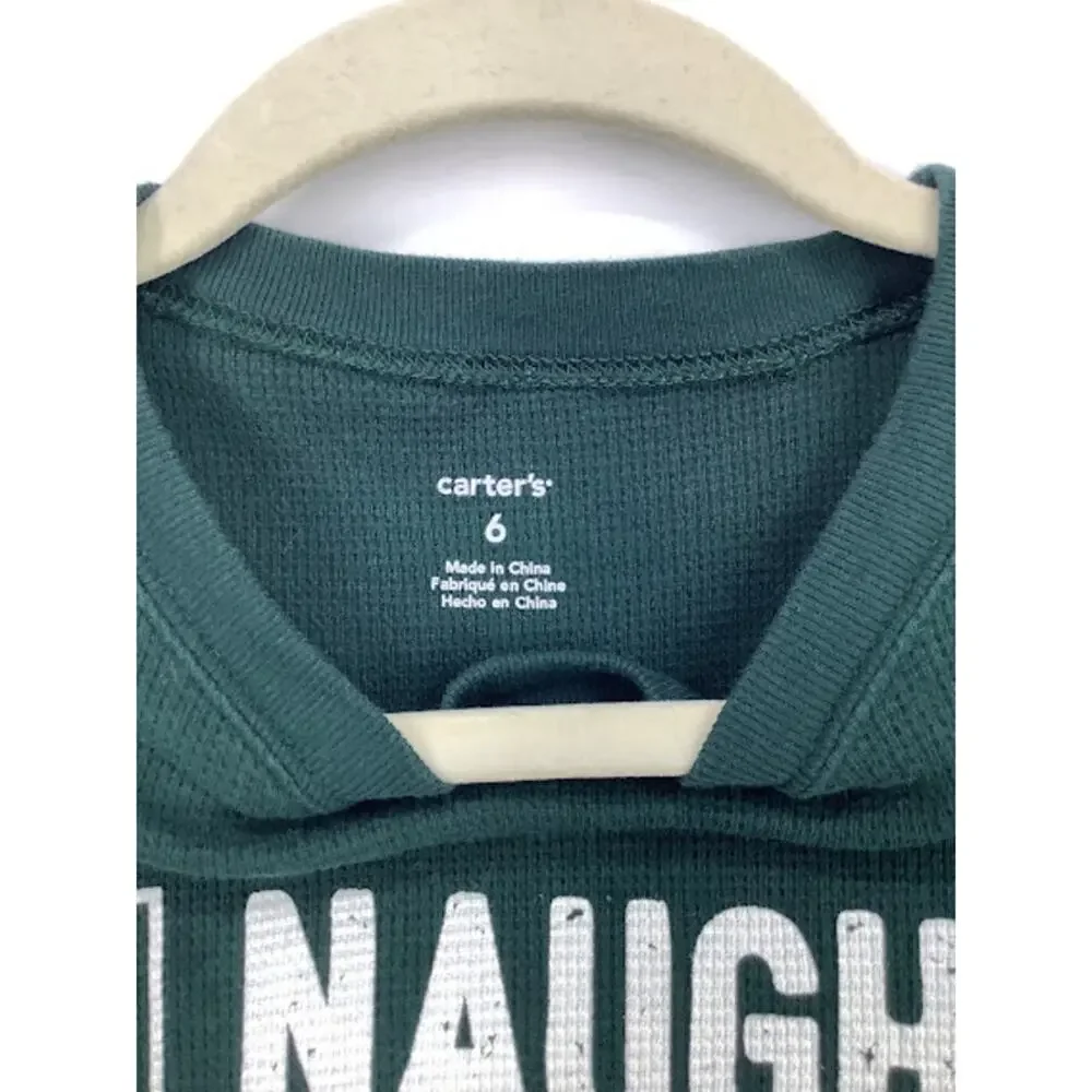 Carter's Boys Green Naughty Nice Santa's Checklist Thermal Shirt Kids Size 6